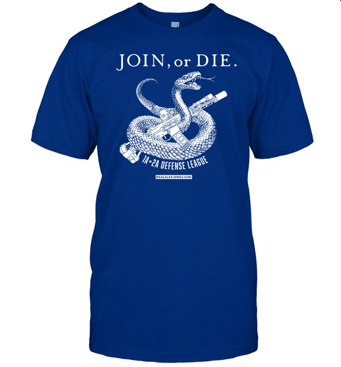 Alex Jones Wearing Join Or Die 1A 2A Defense League Shirt
