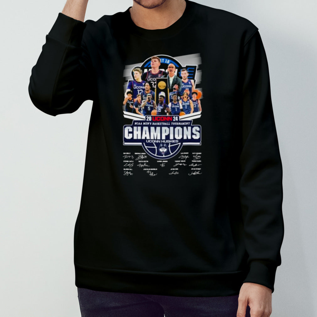 2024 Uconn NCAA Mensรขโฌโขs Basketball Tournament Champions Uconn Huskies Signatures Shirts
