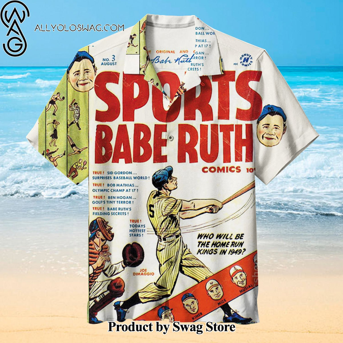 Babe Ruth Sports Vibrant Print Hawaiian Shirt