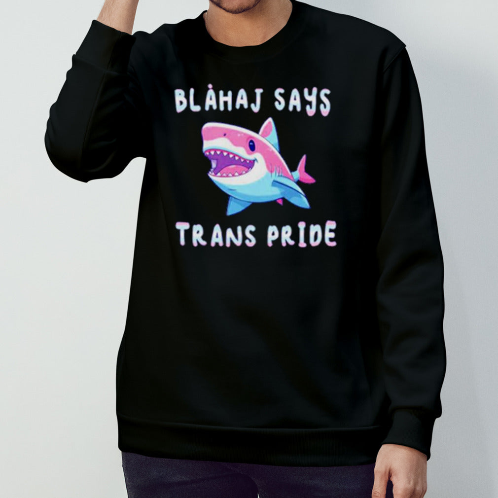 Blahaj says trans pride shirt