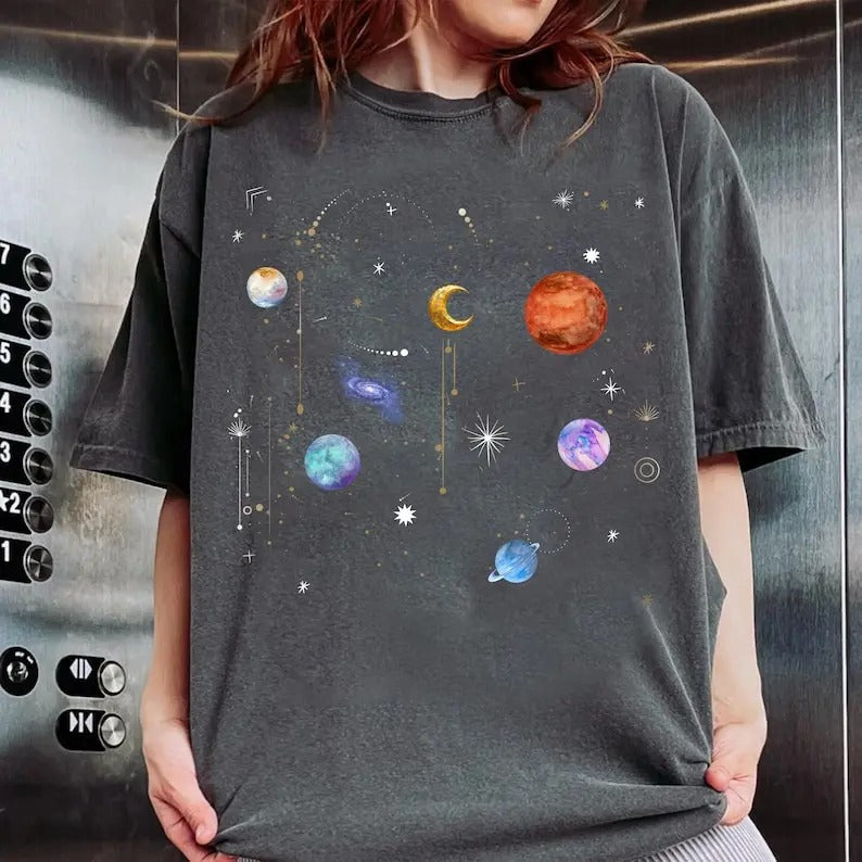 Celestial Shirt, Astrology Tee, Spiritual Shirt, Aesthetic Shirt, Mystical , Moon Phase, Astronomy Tee, Bookish Gift Cotton Womenswear Unisex