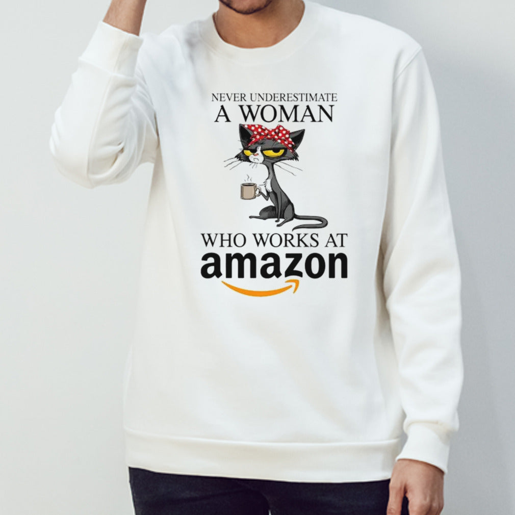 Lady cat never underestimate a woman who works at Amazon shirts