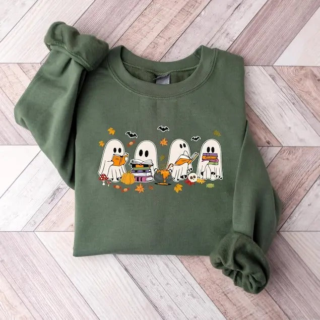Retro Ghost Reading Books Sweatshirt, Librarian Ghost Halloween hoodie, Halloween Teacher Sweatshirt, Halloween Shirt, Teacher Gift, Boo School T-shirt, sweater and Hoodie