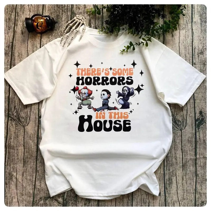 There's Some s In This House Shirt Michael Myers Ghostface Pennywise Shirt Spooky Season Halloween Gift, Trendy Funny Halloween Pumpkin Shirt