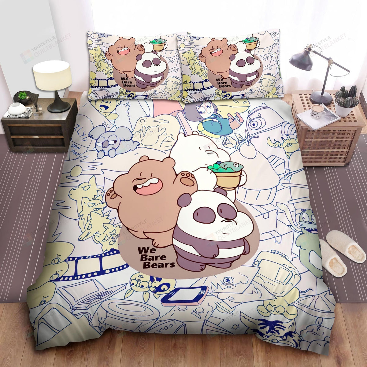 We Bare Bears Characters Drawing Bed Sheets Spread Comforter Duvet Cover Bedding Setss
