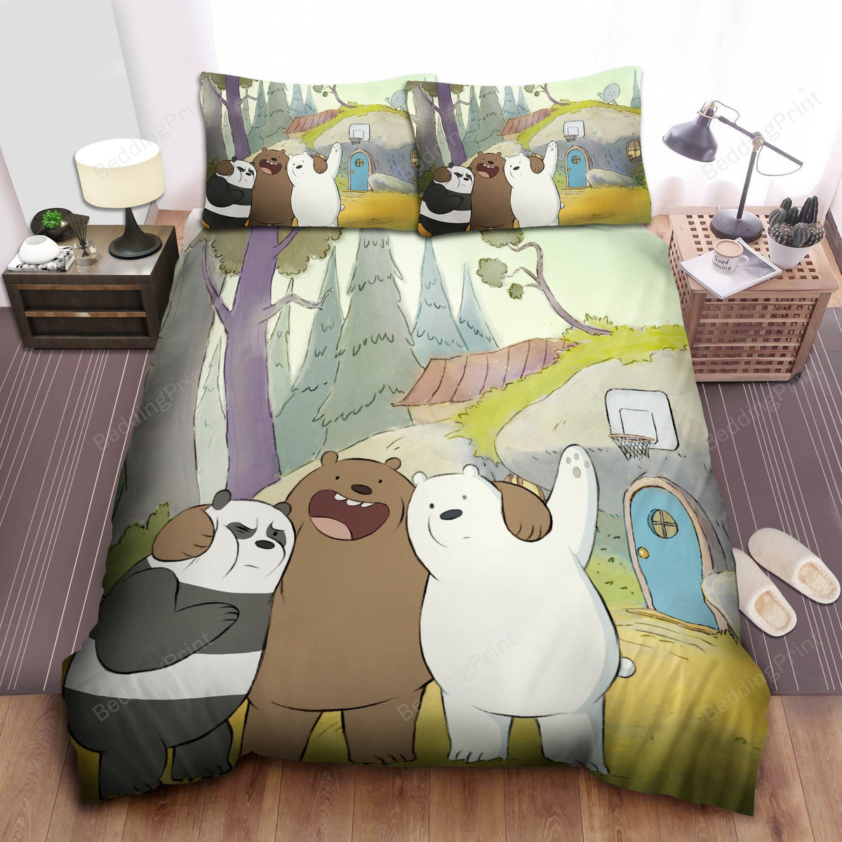 We Bare Bears In Front Of The Case Bed Sheets Duvet Cover Bedding Setss