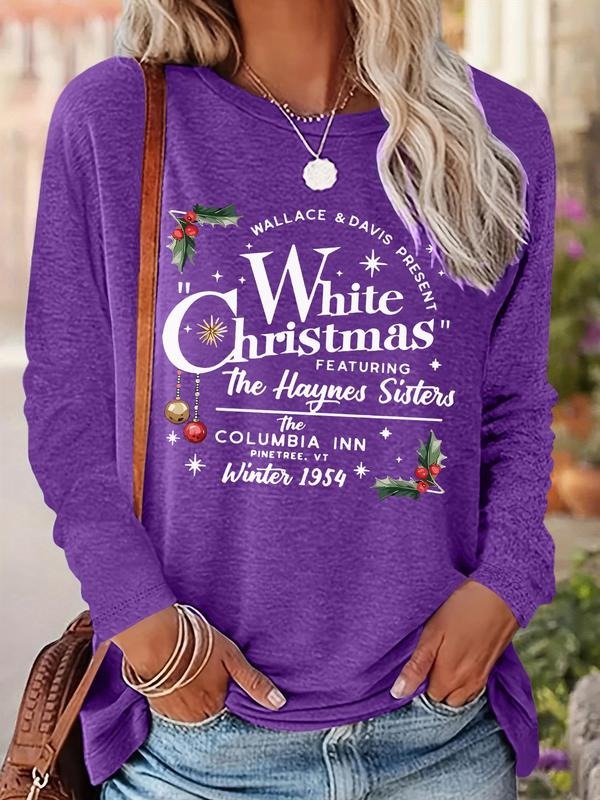 Women's Christmas Themed Print Tee, Casual Long Sleeve Round Neck T-shirt for Daily Wear, Ladies Fall & Winter Clothesstyle{n002}2