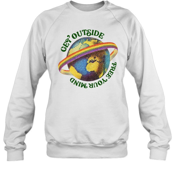 Get Outside Free Your Mind Rainbow Encircled Earth Shirt