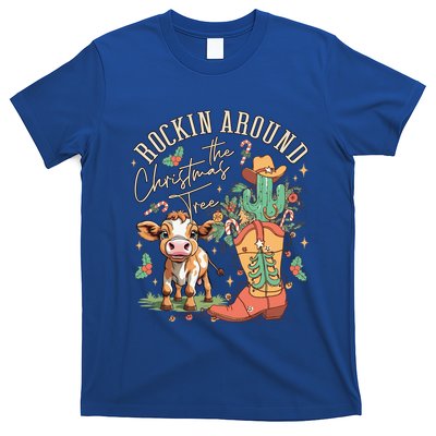 Cow Christmas Western Rockin Around The Christmas Tree Gift T-Shirt