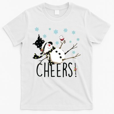 Cheers Snowman And Wine Christmas T-Shirt