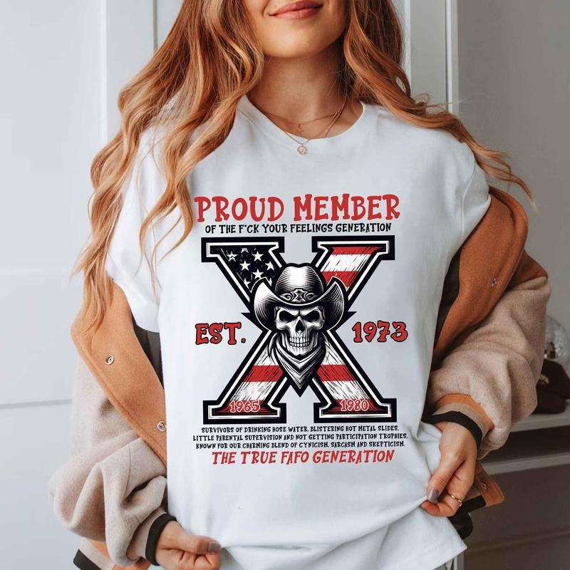 Custom Year Gen X Shirt, Skull Flag GenerationX T-shirt, Vintage Est.1973 Gen X 1965-1980 Shirt Collar Cotton Tshirt Fabric Fit Fabric Fit