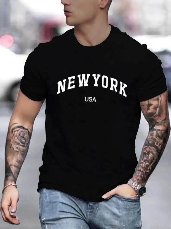 Men's Summer Clothes, Casual Letter Print Round Neck Short Sleeve Graphic Tee, Regular Fit Crew Neck T-Shirt for Daily Wear, Fashion Men Clothes for S
