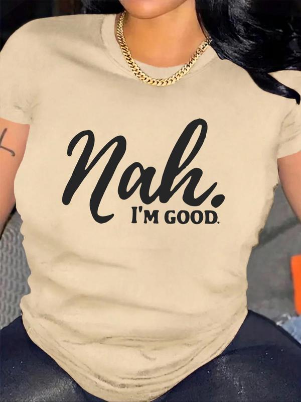 Women's Letter Print Round Neck Tee, Trendy Casual Crew Neck Short Sleeve T-Shirt, Graphic Tees, Summer Clothes Women, Ladies Summer Outfit
