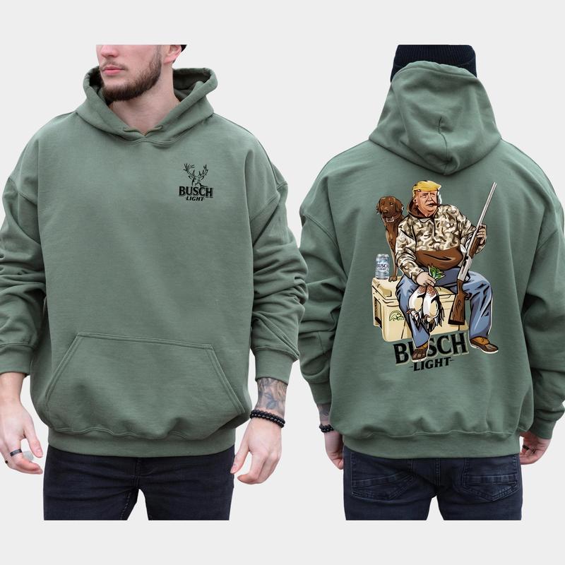 Hunter Trump With Busch Light Beer 2-Side Hoodie, Trump 2024 Hoodie, MAGA Hoodie, Casual Menswear Hoodie for Men