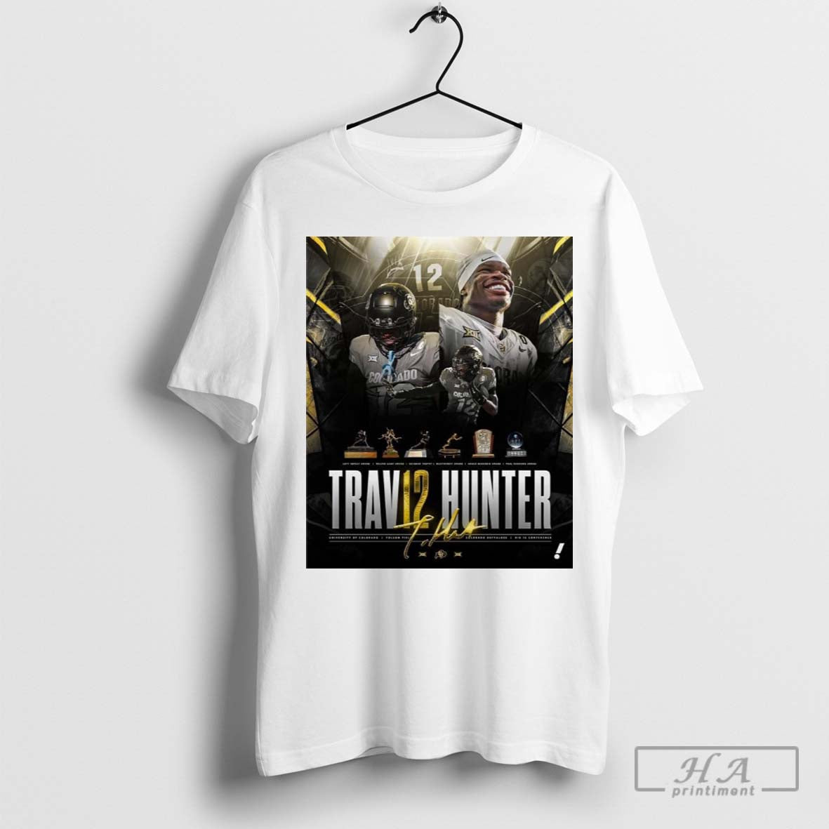 Poster Travis Hunter Colorado Buffaloes Big 12 2024 Heisman Trophy Winner Big 12 Conference Signature T Shirt