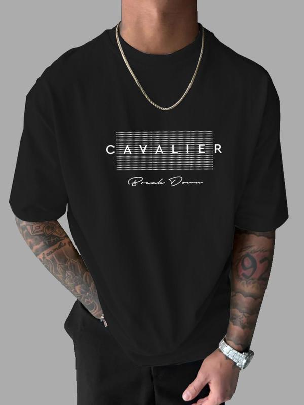 Men's Letter Print Round Neck Tee, Regular Fit Casual Comfy Streetwear Drop Shoulder Short Sleeve T-shirt for Daily Wear, Graphic Tees, Men's Summer Clothes