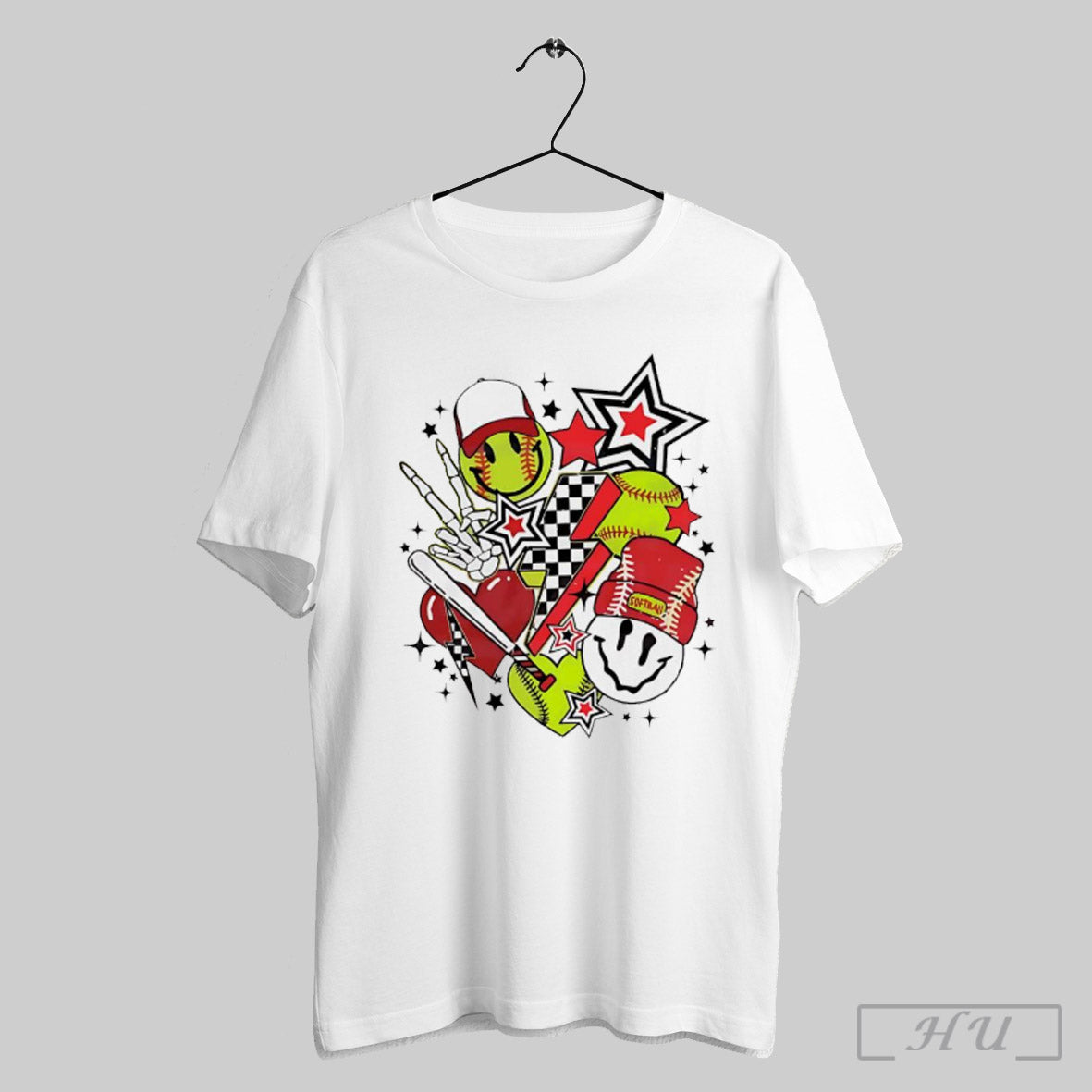 Softball Smiley Face Retro Shirt Sweatshirt Cutom Poster