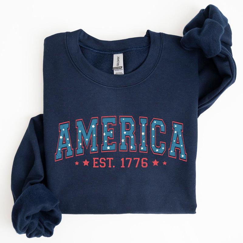 America, 1776, Patriotic, 4th of July Sweatshirt, Women's Crew Neck, Crewneck Casual Comfort Womenswear Comfortableรโรย Graphic
