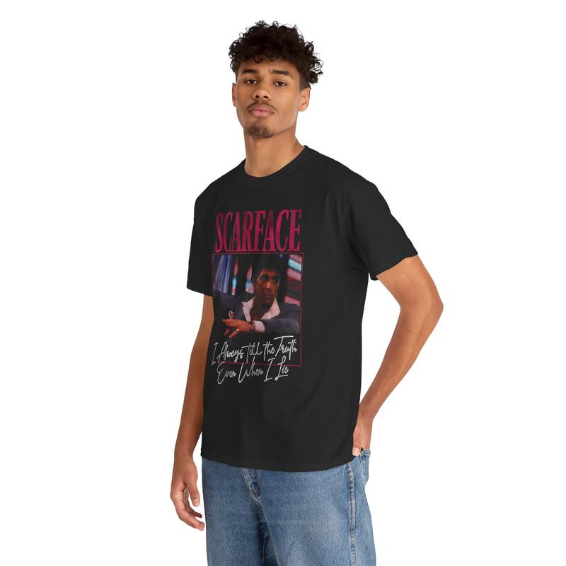 Scarface Heavy Cotton Tee - I Always Tell The Truth Even When I Lie - Tony Montana - Movie Shirt - Gift For Men And Women