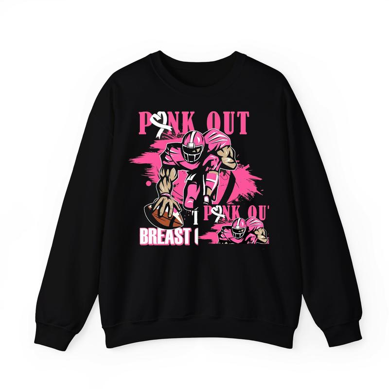 Breast Cancer Football Pink Out Black Sweatshirt, Pink Out Sublimation, Breast Cancer Shirt, October We Wear Pink Crewneck