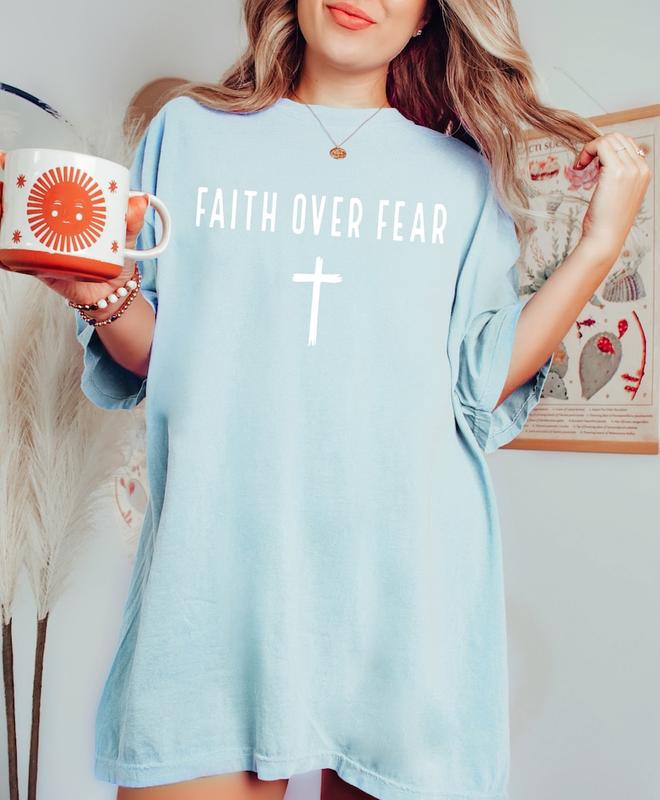 Faith Over Fear T-Shirt, Church Shirt, Christian Gift Tee, Religious Shirts, Bible Verse, Jesus Lover, Faith, Inspirational sweater and hoodie