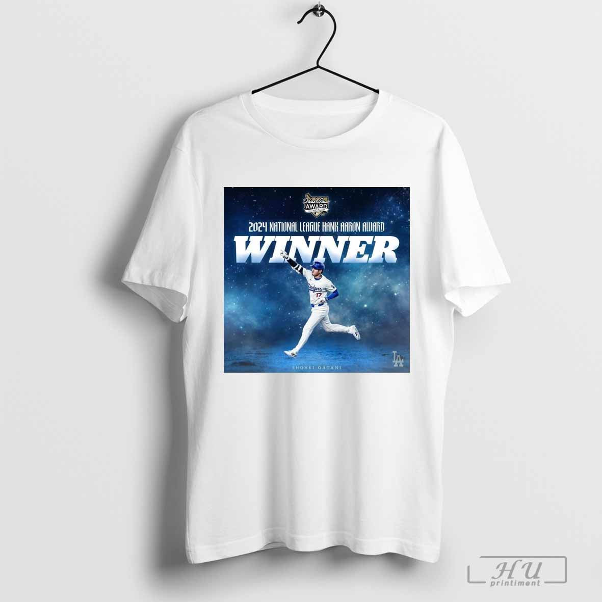 Poster Los Angeles Dodgers Shohei Ohtani 2024 National League Hank Aaron Award Winner T-shirt