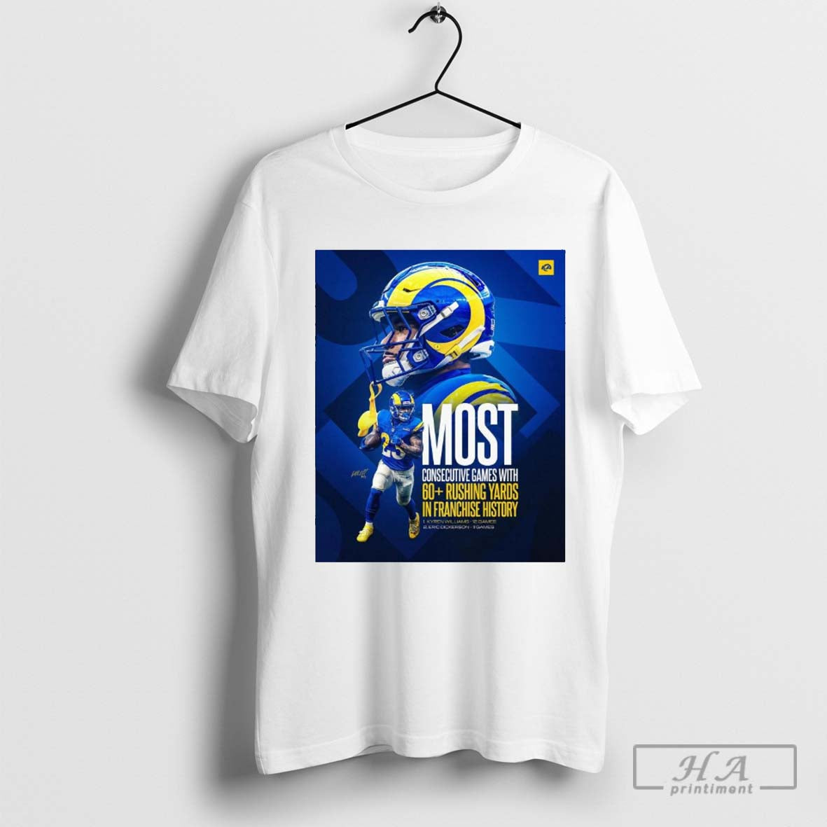 Poster Los Angeles Rams Kyren Williams Most Consecutive Games With 60 Rushing Yards In Franchise History Signature T Shirt
