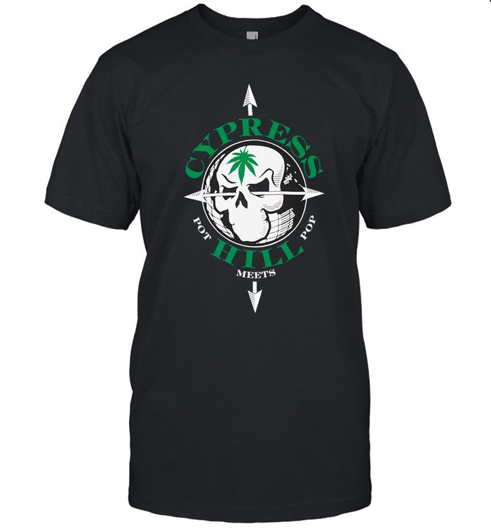Pot Meets Pop And Cypress Hill Skull And Compass T-Shirt Black