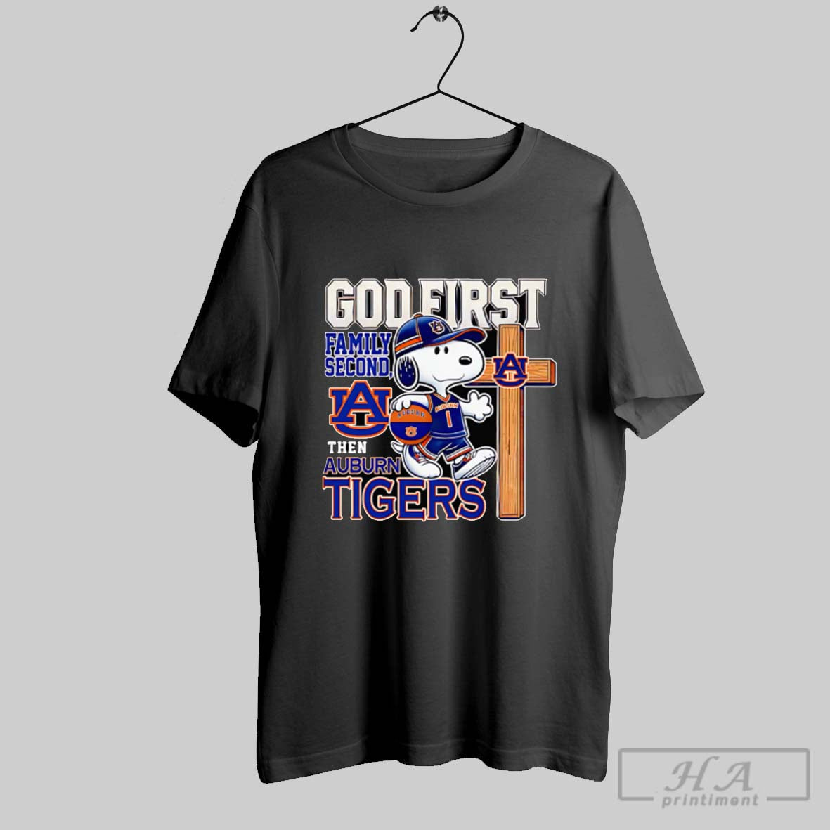 Snoopy Walking God First Family Second Then Auburn Tigers Shirt