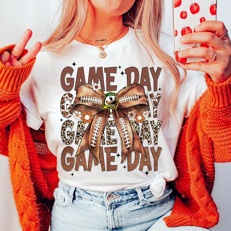 Vintage Oregon Ducks Football Coquette Bow Game Day Shirt, Gameday Women's Sweatshirt Cotton Fit Top Womenswear