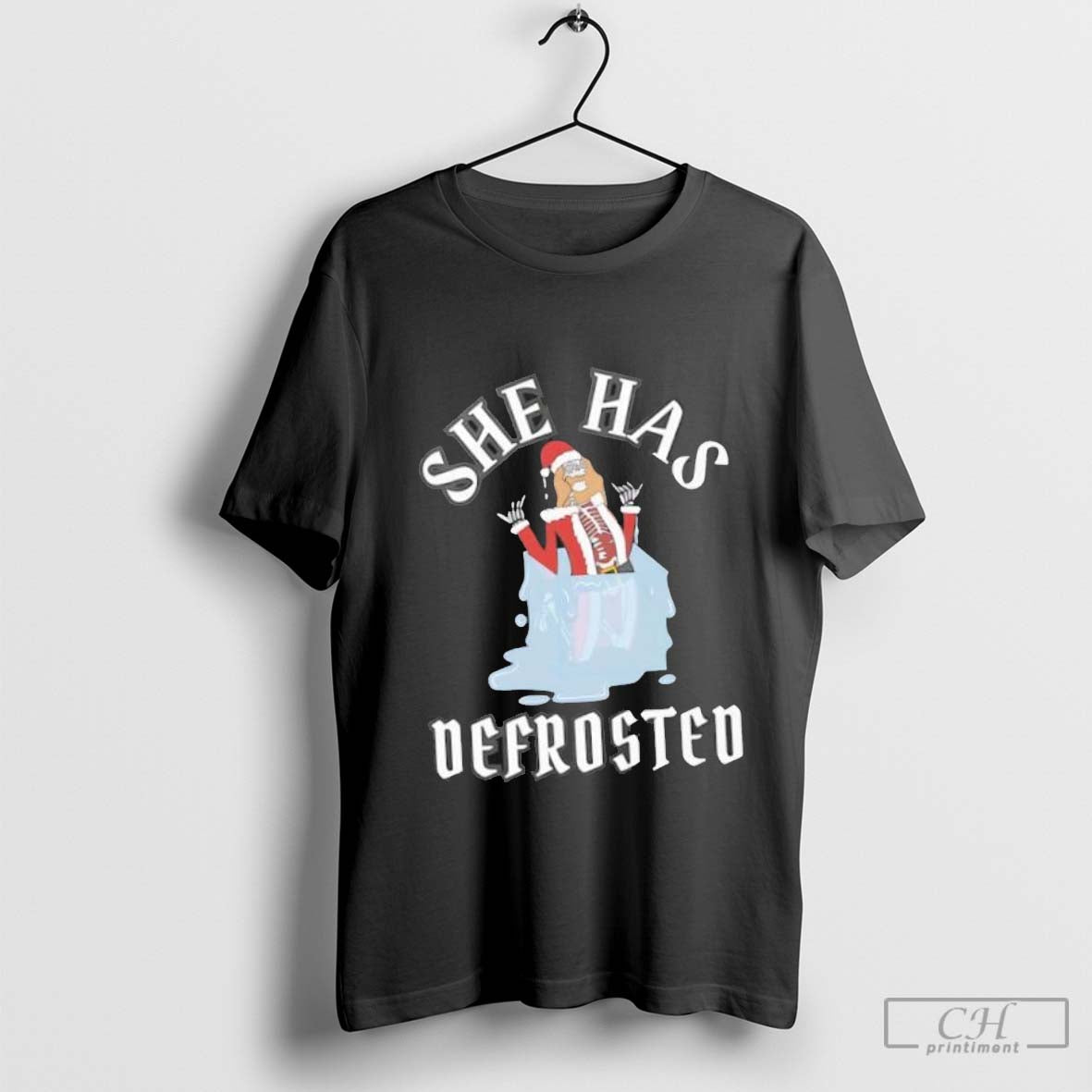 She has defrosted skeleton Santa Christmas t shirt