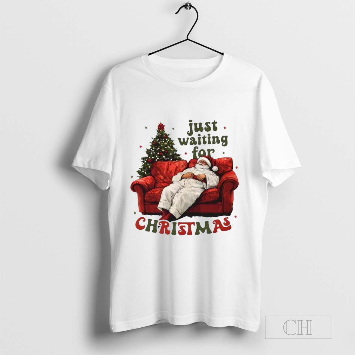 Santa Claus Sleep Sofa just waiting for Christmas T-shirt