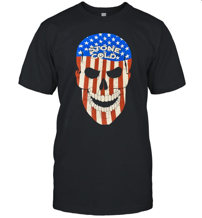 Stone Cold Steve Austin Red White Blue Skull Black T-Shirt