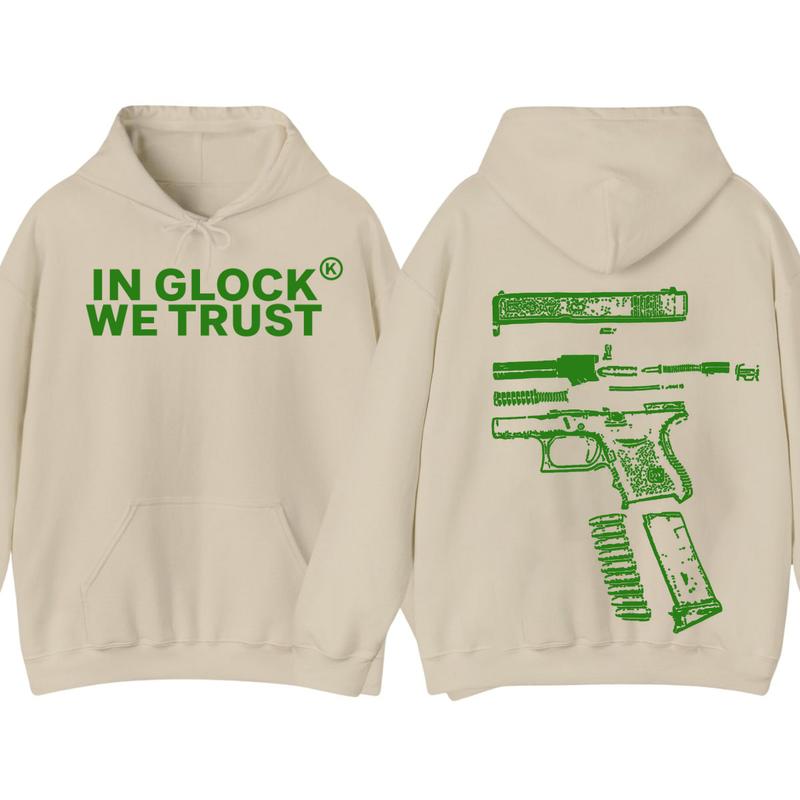 IN GLOCK WE TRUST 2 side Hoodie,Design color Green, Hoodie For Men, Menswear Top , GIft For Men,Full color,Hoodie & sweaters
