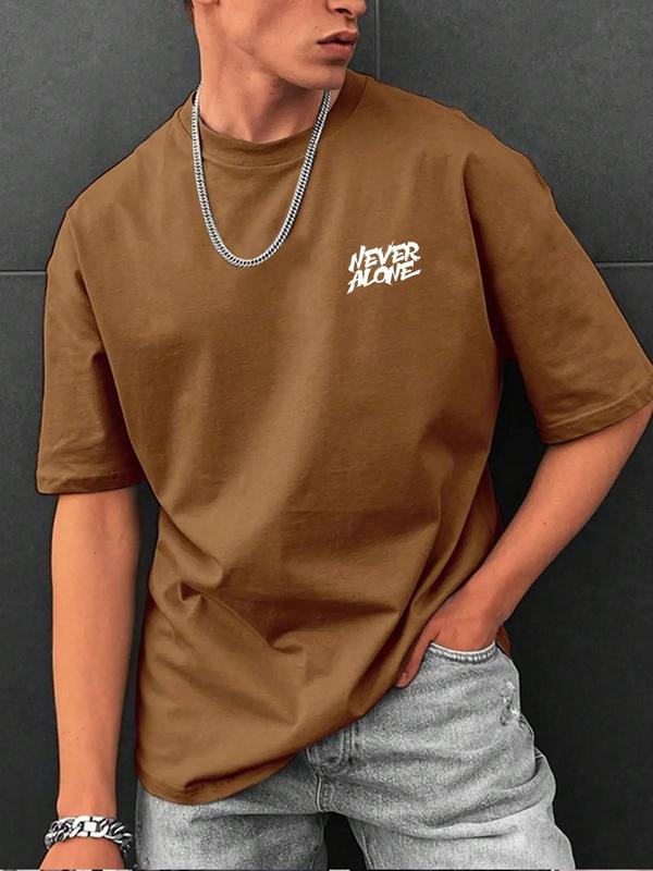 Men's Regular Fit Letter Print Round Neck Drop Shoulder Tee, Graphic Tees, Casual Streetwear Short Sleeve T-Shirt for Summer, Menswear for Daily Wear
