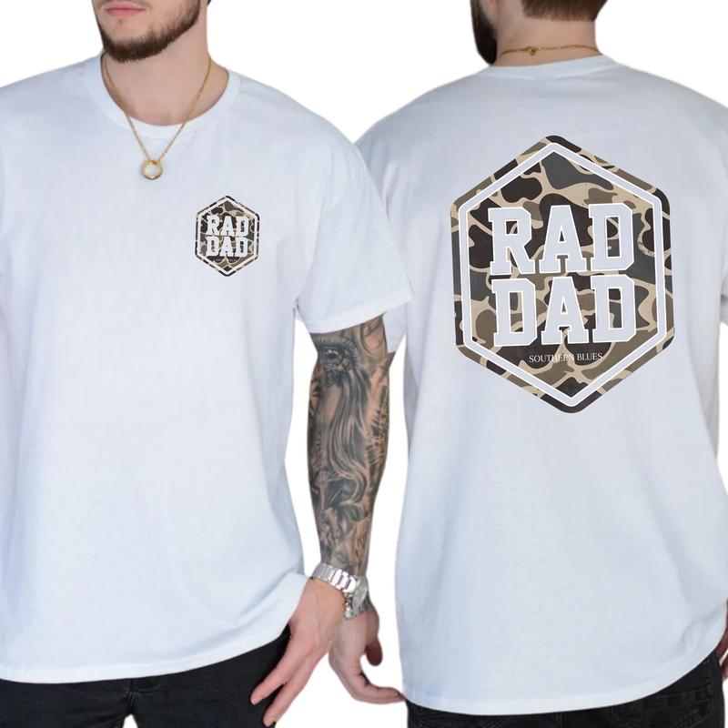 Camo Rad Dad Shirt 2-Sided, Hunting Shirt for Dad, Camouflage Tees, Hunting Daddy Gifts, Father's Day Gift for Husband, Classic Menswear Cotton Top