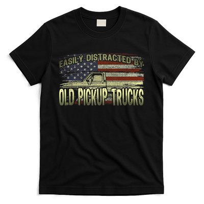 Easily Distracted By Old Pickup Trucks American Flag Truck T-Shirt