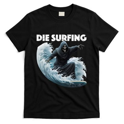 Grim Reaper Surfing Die Surfing (White Lettering) T-Shirt