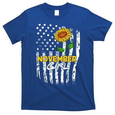 November Birthday America Flag Sunflower Essential Great Gift T-Shirt