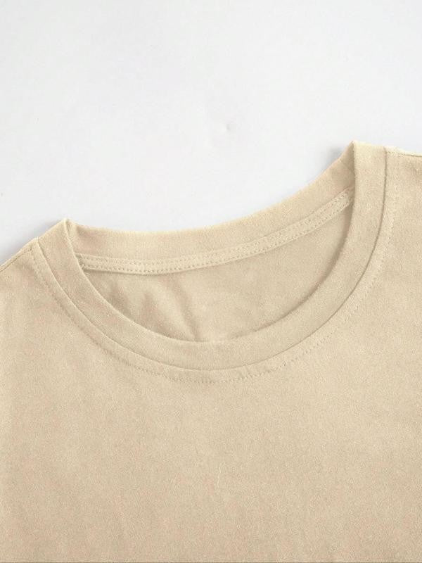 Women's Letter Print Round Neck Tee, Trendy Casual Crew Neck Short Sleeve T-Shirt, Graphic Tees, Summer Clothes Women, Ladies Summer Outfit