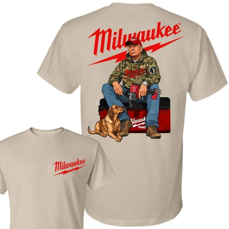 Milwaukee Trump Camo Unisex Cotton T-Shirt, Fuel Hand Drill Dog Hunt Shirt, Trump With Local Boy T-Shirt unisex