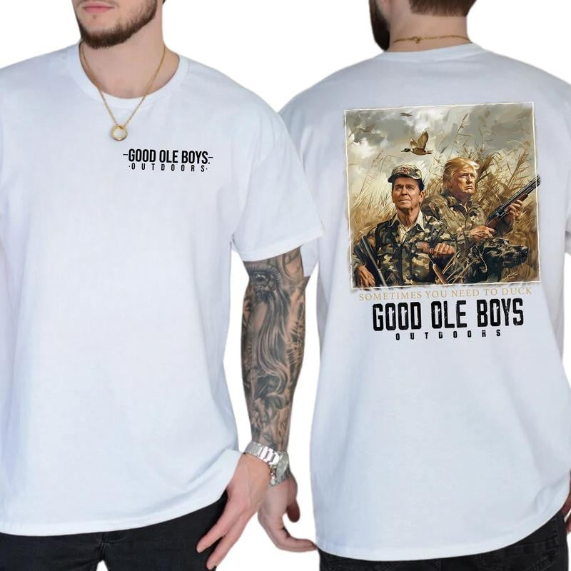 Trump Shirt, Trump Reagan Good Ole Boys Outdoors Sometime You Need To Duck, Casual Menswear, Classic Cotton Top, Soft Fabric Shortsleeve Shirt
