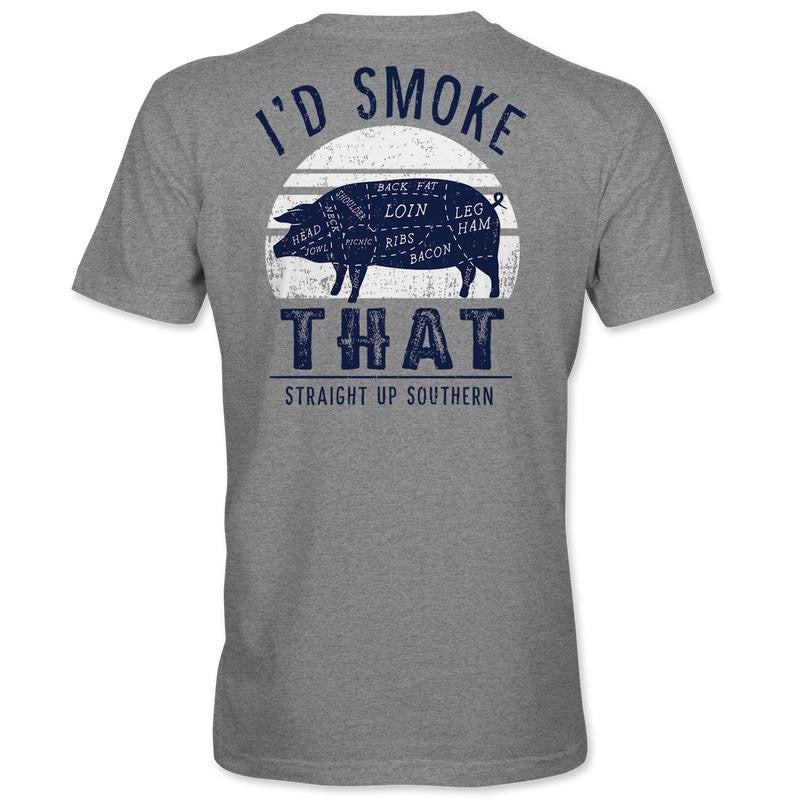 I'd Smoke That - Hog Silhouette T-Shirt Pocket T-Shirt - Grey