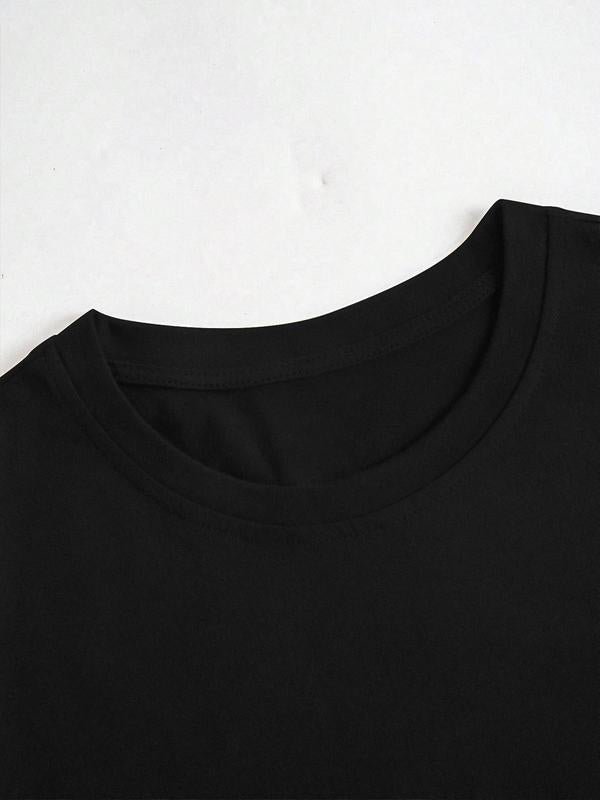 WomenswearÂ Mountain & Letter Print Round Neck Tee,Â ComfortÂ Trendy Casual Crew Neck Short Sleeve T-shirt for Daily Wear, Ladies Summer Outfit