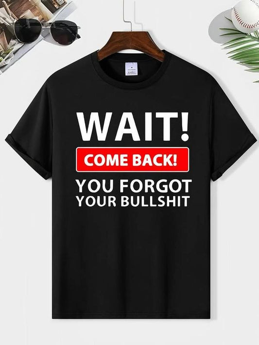 [100% Cotton] Mens Trendy Bullshit Print T-Shirt - Stylish Round Neck