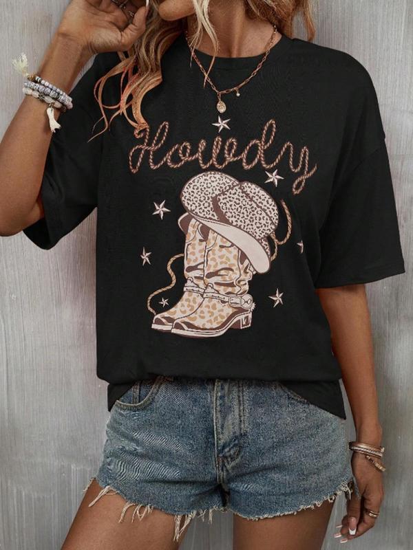 Women's Graphic Drop Shoulder Half Sleeve Tee,Â Summer Clothes Women, Fashion Casual Crew Neck T-Shirt for Daily Holiday Vacation Outdoor Wear, Women Tops for Summer