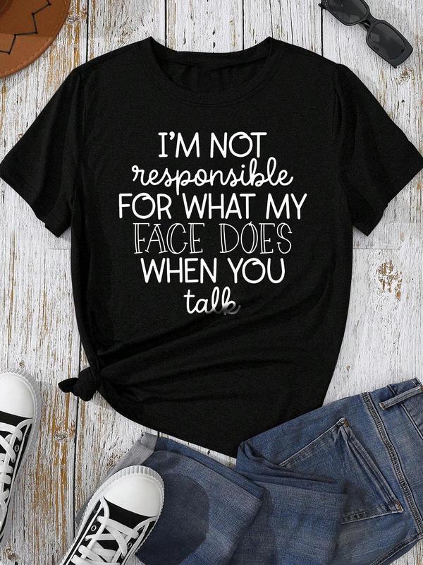 Women's Letter Print Round Neck Tee,Â Summer Clothes Women, Trendy Casual Short Sleeve Crew Neck T-shirt for Daily Wear, Ladies Summer Outfit
