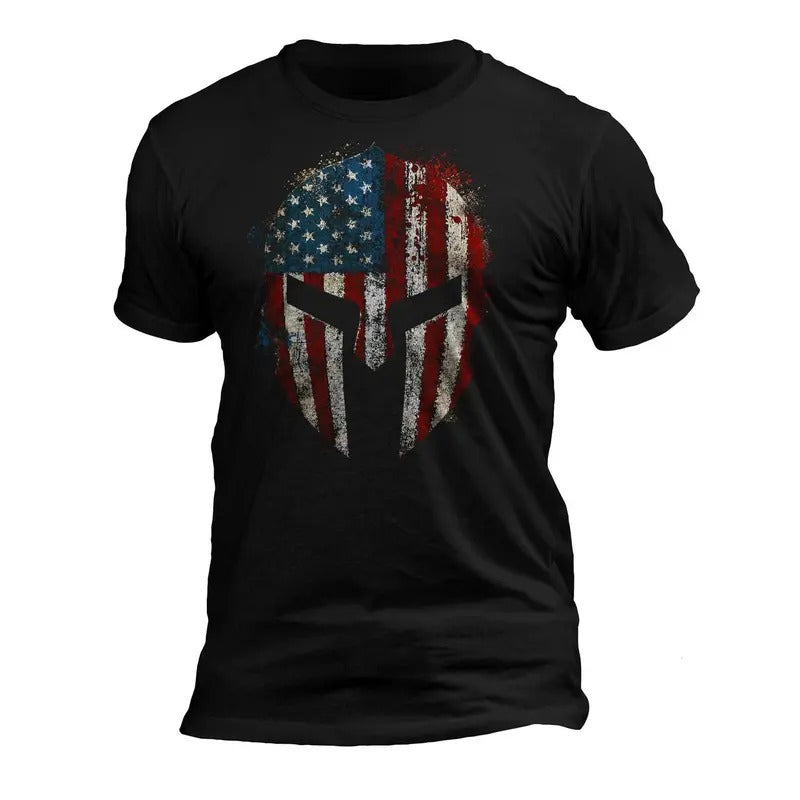 American Flag Spartan Patriotic Men's T-Shirt Casual Classic
