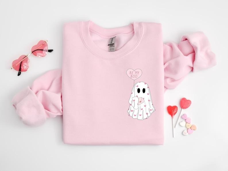 Be My Boo Sweatshirt, Ghost Sweater, Valentines Day Hoodie, Ghost Sweatshirt, Women Valentines Day Sweatshirt, Heart  Hoodie and Sweater; T-shirt Cotton Womenswear Light Polyester