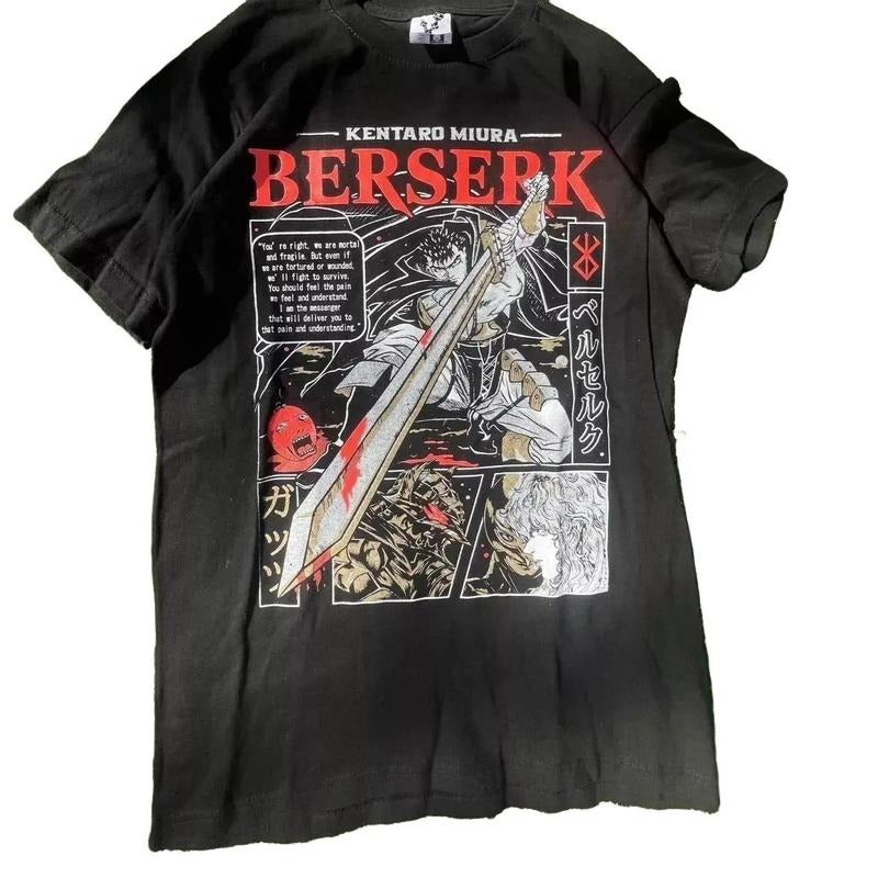 Berserk Anime 90s Short sleeve Retro style Black T shirt Unisex